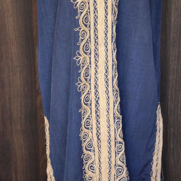 Vintage Moroccan Caftan, Blue and Gold Tunic or Dress, Traditional Middle Easter - Picture 3 of 10